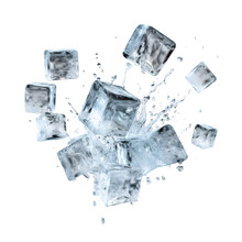 Falling Ice Cubes On Transparent Background. Generative AI.