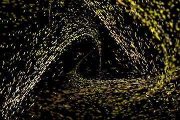Wall Mural - the golden particles extend and converge and disappear into the distance against a black background
