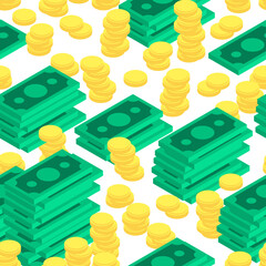 Wall Mural - Money isometric style pattern seamless. dollars background. Rich texture