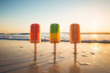 Popsicles Beach Sunny Day. Generate Ai