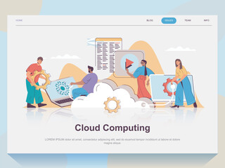 Wall Mural - cloud computing web concept for landing page in flat design. man and woman working with online serve