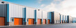 Generative AI, Mini colorful metal self storage facilities rental units, warehouse exterior, industry garage building.