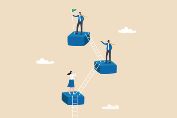 Wall Mural - Career level, job position or company hierarchy, challenge to improve or career development, step to achieve goal or growth, ladder of success concept, people employee climb ladder to next level.