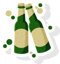 Green Beer Bottle Sticker Vector Illustration