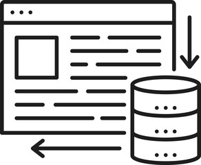Fototapete - Caching. CDN. Content delivery network icon, blog portal content delivery and backup server, web media data publishing system, CDN outline vector symbol or icon with web page and data storage device