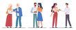 Women take or borrow money from their husbands or friends. Couple relations and friendship. Financial help and support. Give cash and credit card. Cartoon flat isolated illustration. png set
