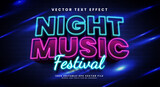 Fototapeta Panele - Night music festival 3d editable vector text effect, with neon light style.