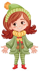 Sticker - Cute girl cartoon character in winter outfit