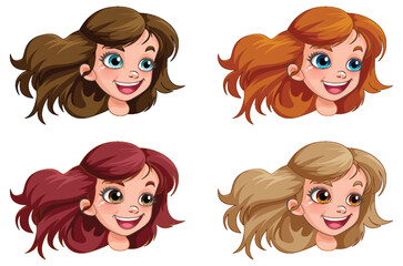 Sticker - Collection of Different Girls Heads Cartoon Characters