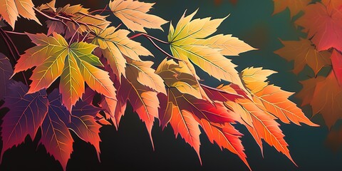 Wall Mural - the shifting colors of the leaves on an autumn maple tree. generative ai