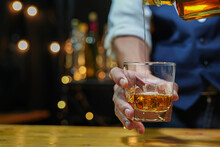 Bartender Pouring Whiskey, On  Bar