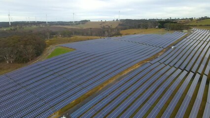 Wall Mural - aerial drone view of the hybrid gullen solar farm and gullen range wind farm for renewable clean ene