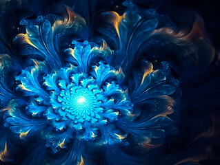 Poster - A beautiful blue fractal that exudes radiance and light that gives enlightenment,Generative AI