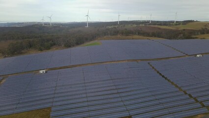 Wall Mural - aerial drone view of the hybrid gullen solar farm and gullen range wind farm for renewable clean ene