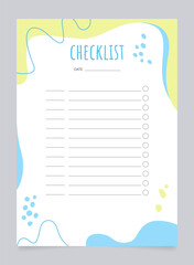 Wall Mural - Checklist with date worksheet design template. Blank printable goal setting sheet. Time management sample. Scheduling page for organizing personal tasks. Amatic SC Bold, Oxygen Regular fonts used