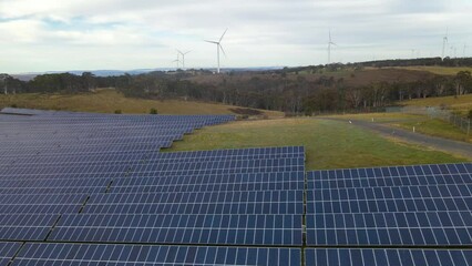 Wall Mural - aerial drone view of the hybrid gullen solar farm and gullen range wind farm for renewable clean ene