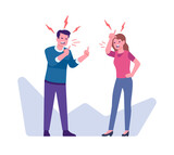 Woman and man yelling at each other and making rude gestures. Quarreling people. Aggressive conversation. Arguing wife and husband. Misunderstanding and furious dialog. png concept