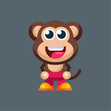 Fototapeta Dinusie - Funny cartoon smiling monkey character flat design illustration mascot logo