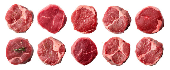 Wall Mural - set of isolated illustrations of different filet mignon. Created with Generative AI