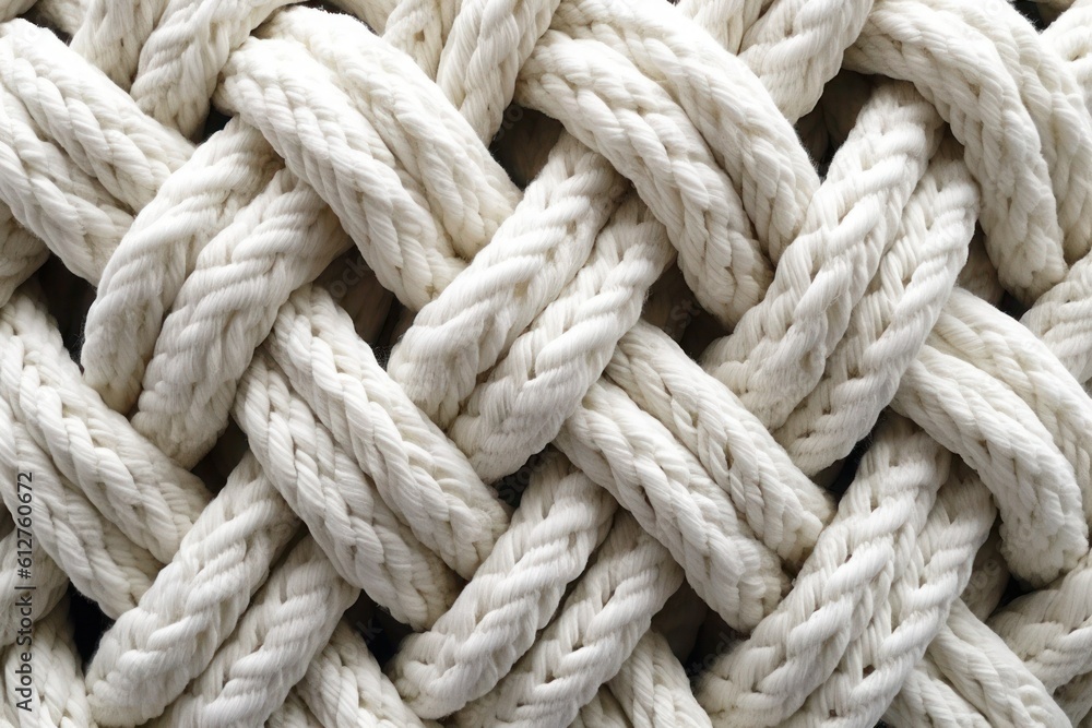 A balance shaped pattern of ropes and twines twisted and platted into ...