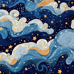 An abstract style night sky pattern with stars and waves Generative Ai