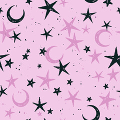 Wall Mural - Seamless cute pattern of scattered stars