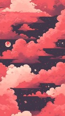 Wall Mural - red sky, with clouds and moon