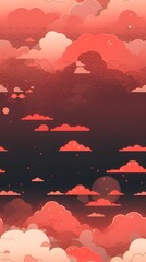 Wall Mural - red sky, with clouds and moon