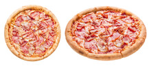Delicious Pizza With Bacon, Ham, Mozzarella And Tomato Sauce, Cut Out