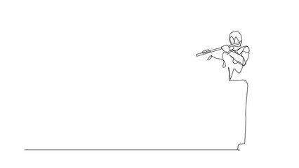 Wall Mural - Animated self drawing of single continuous line draw robot flutist performing classical music on wind instrument. Robotic artificial intelligence. Electronic technology. Full length one line animation
