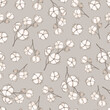 © Diana Kovach - Hand drawn seamless pattern of cottons. Botanical cotton plant and branches with leaves. Decorative floral vector illustration for greeting card, invitation, wallpaper, wrapping paper, fabric