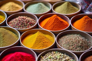  a variety of colorful spices and herbs generative ai