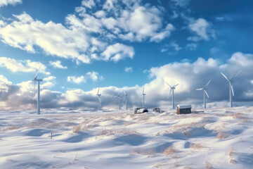 Wall Mural - windmills stand in a snowy field