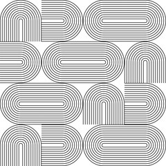 Leinwandbilder - Modern vector abstract seamless geometric pattern with semicircles and circles in retro  style. Black u shapes on white background. Minimalist  illustration in Bauhaus style with simple shapes.