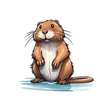 Sweet Muskrat: Irresistible 2D Illustration Of A Darling And Resourceful Marsh Creature