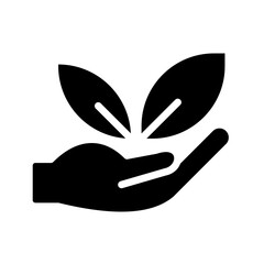 Wall Mural - Nature care black glyph icon. Restoration of wild flora. Plants cultivation program. Gardening industry. Silhouette symbol on white space. Solid pictogram. Vector isolated illustration