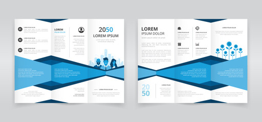 Wall Mural - Modern and professional trifold brochure template with business people artwork, trifold flyer layout, pamphlet, leaflet