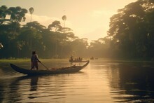 An Image Highlighting The Rich Cultural Heritage Of The Amazonian, Featuring An Indigenous Community Engaged In Traditional Activities, Showcasing Their Connection With The Environment. Generative AI