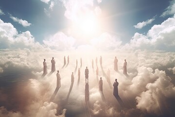 Awe-Inspiring Sight: People Gazed in Wonder at Angels in the Sky of Heaven. Generative AI