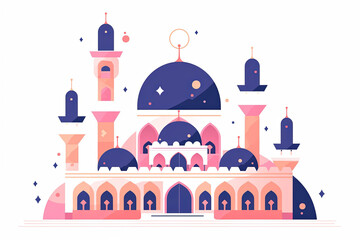 Wall Mural - Beautiful ornate muslim religious mosque simple illustration style . Generative ai