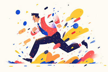 Wall Mural - Businessman running fast. Business progress and growth. abstract flat illustration. Generative ai