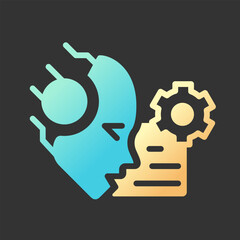 Sticker - AI reads and summarize gradient glyph icon with lineart for dark theme. Artificial intelligence. Machine learning. Isolated color vector illustration for night mode. Solid linear pictogram