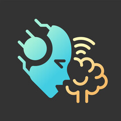 Wall Mural - AI reads minds gradient glyph icon with lineart for dark theme. Interpret brain signals. Artificially intelligent. Isolated color vector illustration for night mode. Solid linear pictogram