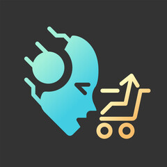 Sticker - AI sells gradient glyph icon with lineart for dark theme. Customer tracking system. Virtual shopping cart. Retail business. Isolated color vector illustration for night mode. Solid linear pictogram