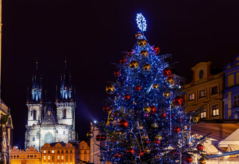 Sticker - Old Town Square at Christmas time, Prague, Czech Republic