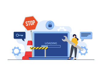 Wall Mural - system maintenance, error, fixing trouble, device updating, software system under maintenance vector