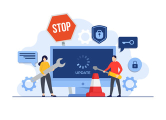 Wall Mural - system maintenance, error, fixing trouble, device updating, software system under maintenance vector