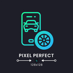 Sticker - Automotive app blue solid gradient desktop icon on black. Car service. Vehicle maintenance. Auto dealer. Pixel perfect 128x128, outline 4px. Glyph pictogram for dark mode. Isolated vector image