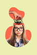 © deagreez - Poster banner collage of frustrated lady worker with tangled strings complicated question concept finding answer on work task