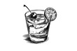 © Artem - Old fashion cocktail engraved isolated drink vector illustration. Black and white sketch composition.